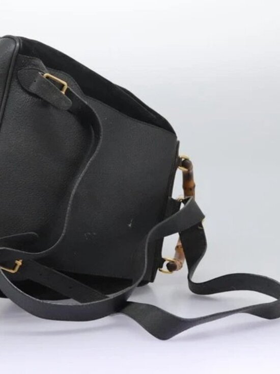 GUCCI Bamboo Backpack Suede Black Gold 003 - Picture 8 of 16